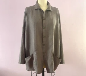 Vintage 90s Flax Jeanne Engelhart Linen Jacket Top L/XL Oversize Lagenlook Brwn - Picture 1 of 13