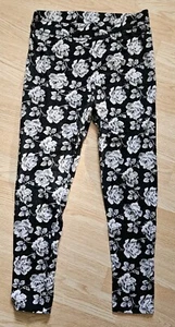Victorias Secret Pink Juniors Sz Large Floral Leggings Pants Black & White Rose - Picture 1 of 6