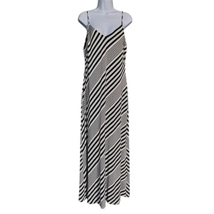 Lauren Ralph Lauren Striped Stretch Maxi Dress Size 14 Black Party Vacation - Picture 1 of 11