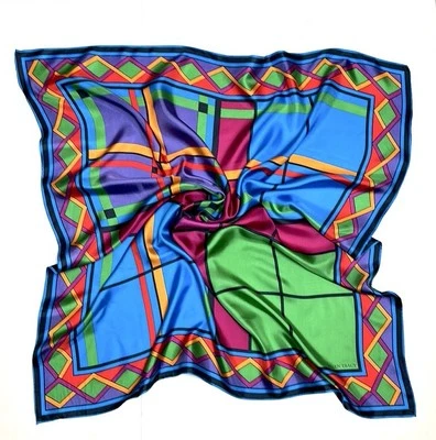 Linda Allard Ellen Tracy Bufanda Cuadrada de Seda Colores Brillantes Estampado Geométrico Japón Foto 1 de 4