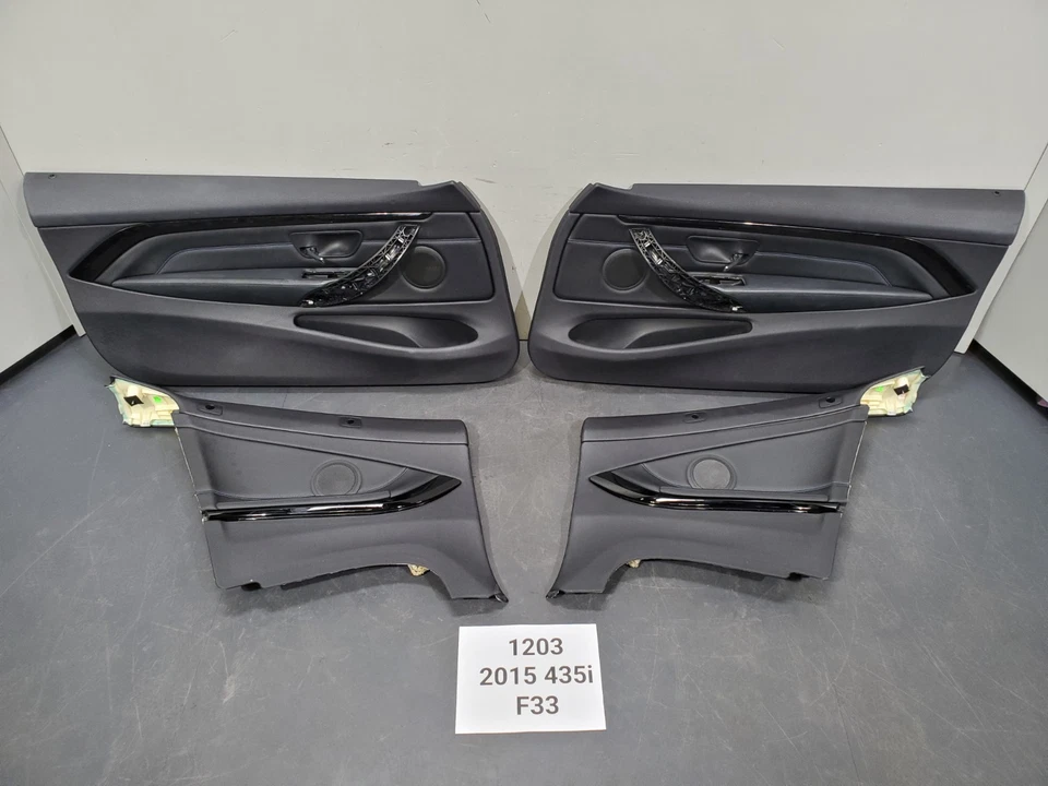 ✅ 原始设备制造商宝马 F33 435 前后门卡板黑色皮革带蓝色 Stich 套装 * — 第 1/4 张图片