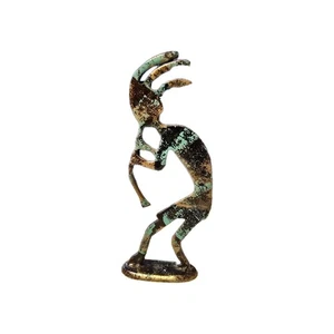 Vintage Kokopelli Figurine Metal Patina Finish Southwest Decor 4.5" Tall Brass - Picture 1 of 3