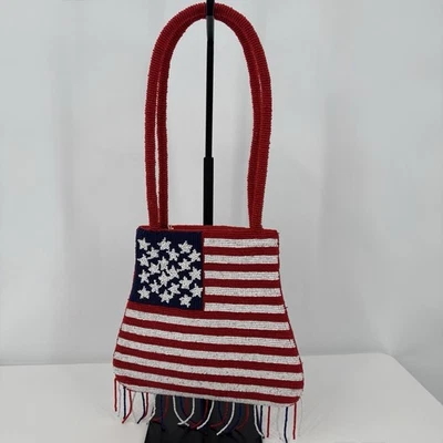 Sea Glass Collection Nueva York Hong Kong Bolso con Flecos Bandera Americana Cuentas a Mano NUEVO Foto 1 de 4