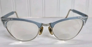 Cat Eye Glasses 1950s US Vintage Metal BLUE 12 KT GF Silver Accents Boho - Picture 1 of 13