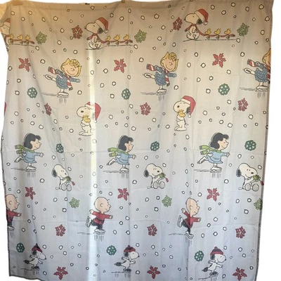 Peanuts Snoopy Ice Skating Christmas Fabric Shower Curtain With Hooks BathTowel - Image 1 of 4