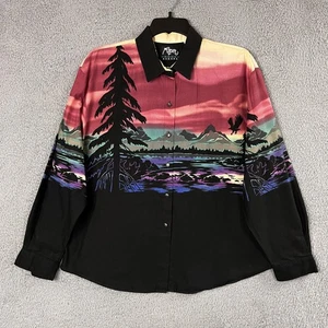 Vintage Roper Western Shirt Womens XL Black Scenic Landscape Cotton 90s USA Made - Picture 1 of 23