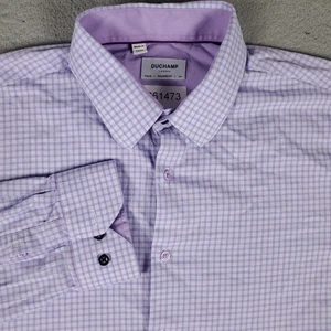 Camicia Duchamp London uomo XL 17,5 viola quadri sartoriale aderente abito manica lunga - Foto 1 di 7