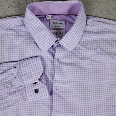 Camisa Duchamp London Para Hombres XL 17.5 Púrpura Cuadros Ajuste A Medida Vestido Manga Larga Foto 1 de 4