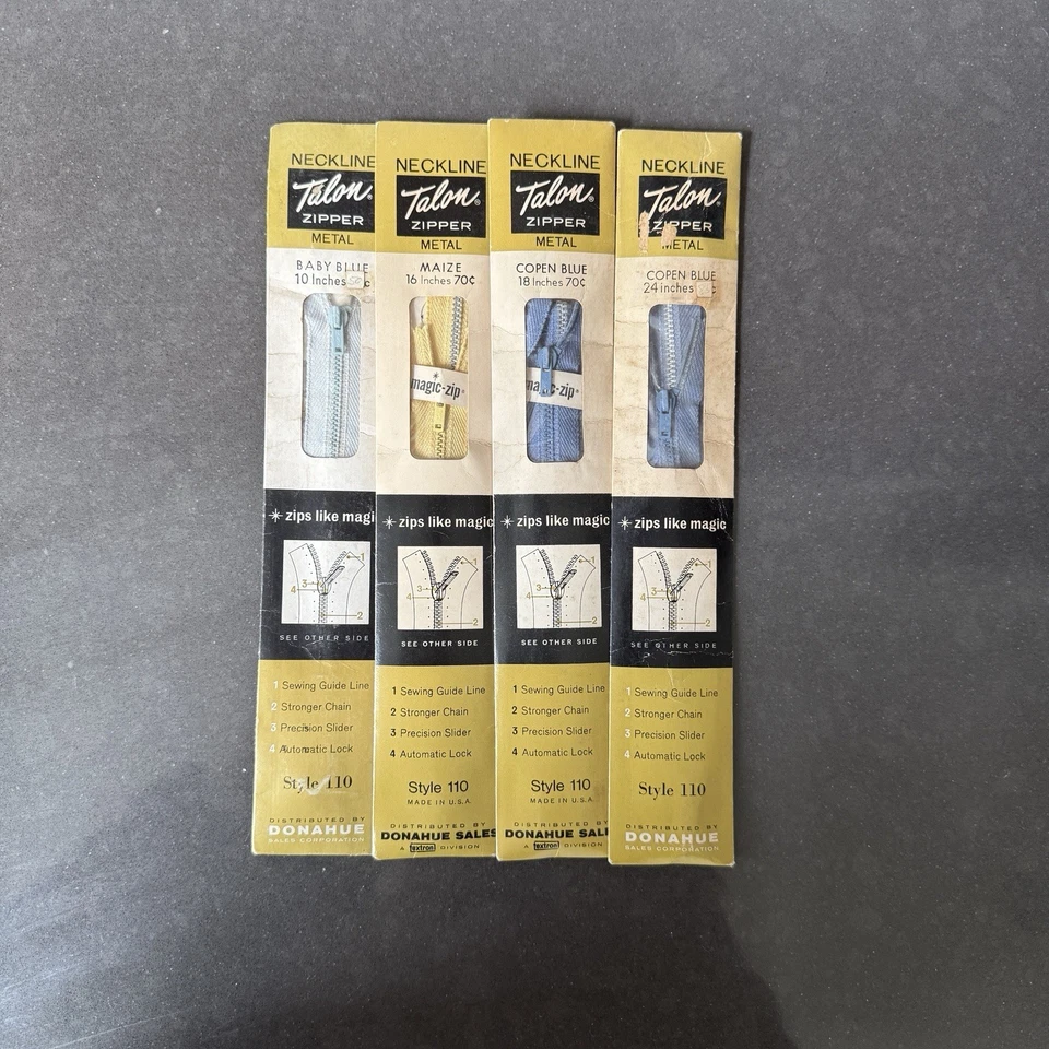 Новые из старых запасов винтажные металлические молнии с когтями | лот из 4 | 10–24 дюйма | сделано в США - Изображение 1 из 4