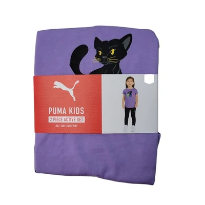 Conjunto de camiseta e legging Puma infantil feminina ativa frente amarrada macia - Imagem 1 de 3