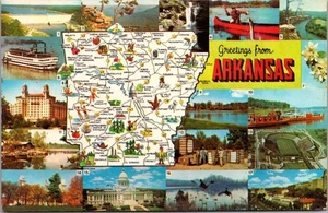 Greetings from ARKANSAS illustrated map Multi View Postcard - Picture 1 of 2