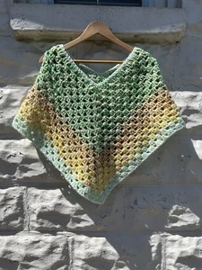 Vintage Shawl Women’s Rainbow Crochet Knit Hippy Handmade 1970’s - Picture 1 of 7