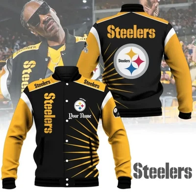 Custom Name Pittsburgh city Steeler x Snoop Doggs Baseball Jacket - Image 1 of 2