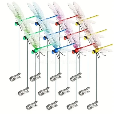 Упаковка из 12 зажимов для стрекозы искусственные пластиковые стрекозы для декора сада и двора и шляпы - Изображение 1 из 4