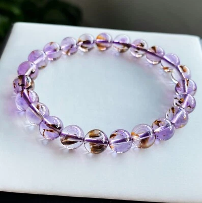 8.2mm Natural Purple Titanium Crystal Quartz Beads Bracelet AAAA 1 - Image 1 of 4