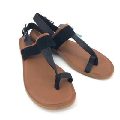 Sandalias planas Toms para mujer de cuero negro con puntera talla 8 Foto 1 de 4