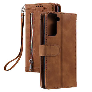 For Samsung Galaxy S23 Ultra Plus S22 S21 S20 FE S109 Zipper Leather Wallet Case