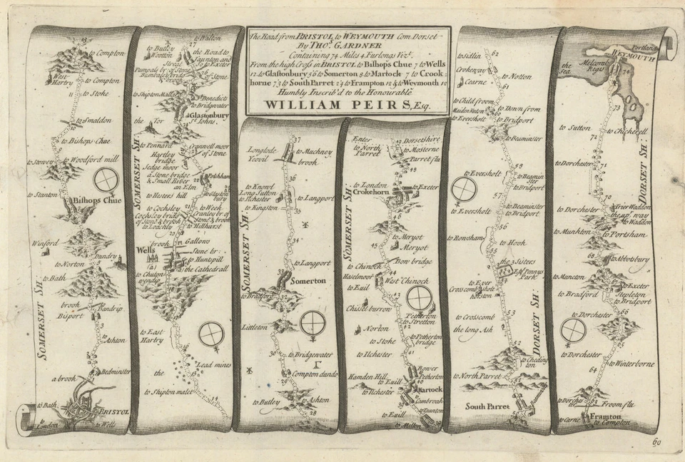 Mapa de ruta Bristol - Wells - Glastonbury - Crewkerne-Weymouth GARDNER #60 1719 Foto 1 de 1