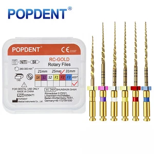 6 Pcs POPDENT Dental Endo Rotary Files Gold NITI Engine Use SX-F3 19/21/25mm - Picture 1 of 17