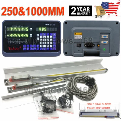 TOAUTO 10'' 40'' Linear Scale 2 Axis DRO 5um Digital Readout Kit 250mm+1000mm, US Stock