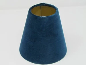 Lampshade Teal Blue Velvet Brushed Gold Small Candle Clip Tapered - Picture 1 of 6