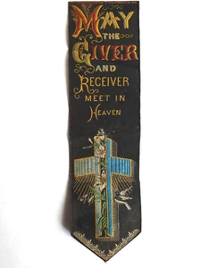 Antiguo MARCADOR Tejido Seda Estevengráfico Stevens Crucifijo May the giver Heaven - Imagen 1 de 4