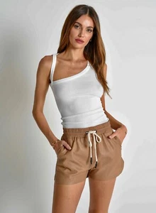 n:Philanthropy 'Maura' Cuero Vegano Corbata Cintura Pantalones Cortos en Camel | TALLA XS 🤎NUEVO CON ETIQUETAS🤎 - Imagen 1 de 12
