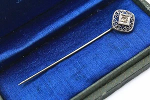 Prendedor antiguo Art Deco oro 14K marrón claro diamante filigrana palo - Imagen 1 de 11