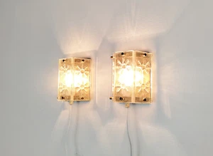 Vintage pair of glass and brass sconces, wall lights, mid century Swedish lighti - Picture 1 of 10
