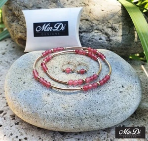 Tobillo elástico y pulsera con pendientes a juego, relleno de oro rosa 14K 1/20. - Imagen 1 de 8