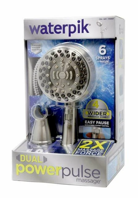 Waterpik ZZR-769ME Dual PowerPulse Massage 6-Spray Handheld Shower Head - Brushed Nickel