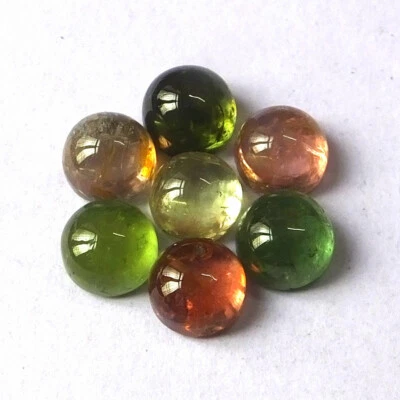 Natural Untreated Tourmaline Cabochon 7X7 mm Round Multi Color Gemstone 7 Pieces - Image 1 of 4