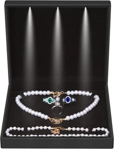 Large Velvet Jewelry Set Gift Box, Necklace Box With LED Light, Elegant Velvet - Picture 1 of 5