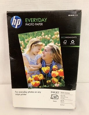 NEW HP Everyday 50 Sheet Photo Paper Semi-Gloss Photo Paper 4"x6" WOD01 - Image 1 of 3