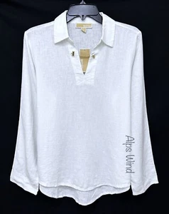 Michael Michael Kors Women White Linen Blend L/S Blouse Shirt SZ. M NWT$110 - Picture 1 of 8
