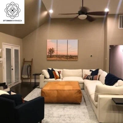 Home Decore Moroccan Ottoman Footstool Leather Pouffe Unstuffed 30'' Hassock - Image 1 of 4