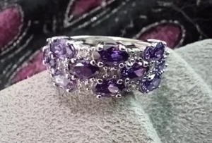 Sterling Silber 3-reihiger Amethyst CZ Bandring Gr. 6 NVC - Bild 1 von 9