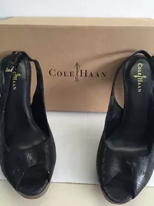 Cole Haan Women's Shoes Mariela Black Slingback Platform Heels Size 10.5 New - Picture 1 of 11