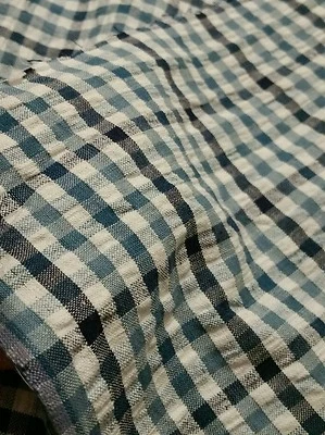 6 yds Blue & White Waffle Print Texture Fabric PLAID. . Rare navy  - Image 1 of 3