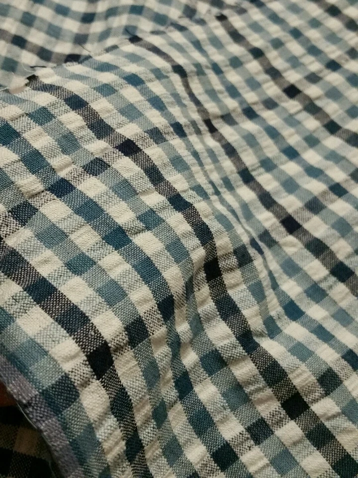 6 yds Blue & White Waffle Print Texture Fabric PLAID. . Rare navy  - Image 1 of 3