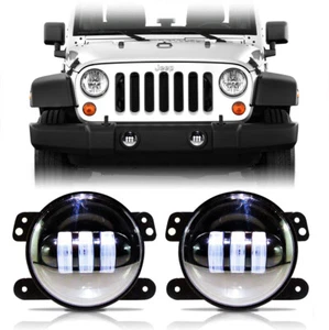 Pair LED Black Fog Lights Clear Lens Bulbs for Jeep Wrangler JK JL 2007-2019 - Picture 1 of 9