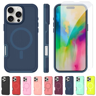 For iPhone 11 12 13 14 15 16 Pro Max Shockproof Armor Mag Safe Case Screen Cover