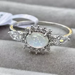 Opal October Birthstone 925 Sterling Silver Ring with Gift Box SIZE 8 NWT - Picture 1 of 9