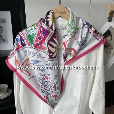 Sallys 18 Momme Sarga Seda Envolvente Bufanda Floral Estampado Caballo Doble Cara Mantón 35" Foto 1 de 4