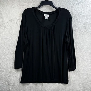 Chico's Travelers Size 3 or XL Tunic Top Braided Neckline Black 3/4 Sleeve - Picture 1 of 6