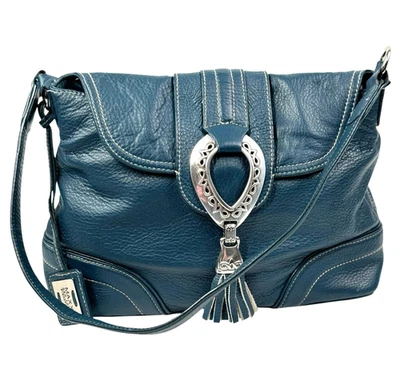 Y2K Maxx New York Signature Pebbled Leather Hobo Shoulder Bag Teal Purse Tassel - Image 1 of 4