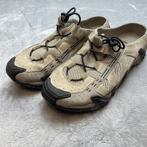 Ecco Backless Sneakers Mules Womens 9-9.5 Beige Suede Bungee Mesh Comfort Active - Picture 1 of 11