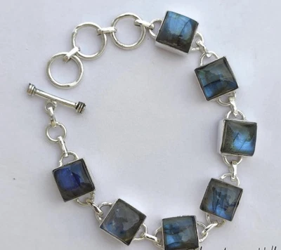 Brand New Sterling Silver 925 Labradorite Oval Toggle Bracelet 7" Length - Image 1 of 2