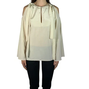 NEW BALLANTYNE Cold Shoulder Bell Sleeve Blouse IT 40 US 4 Silk Cotton Ivory - Picture 1 of 11