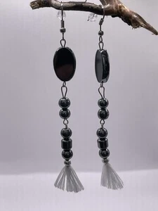 Dangle Drop Handmade One-Off Pair earrings Stainless Steel & Hematite Beads  - Picture 1 of 21